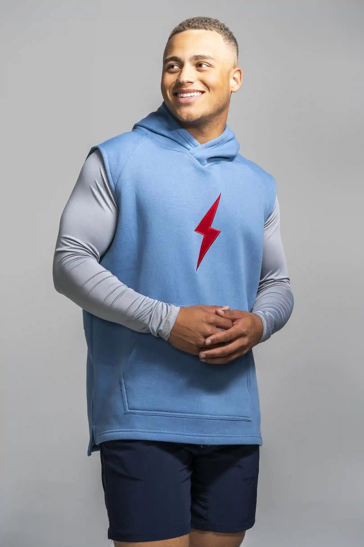 BOLT Sleeveless Hoodie - Baby Blue/Red Bolt Main image