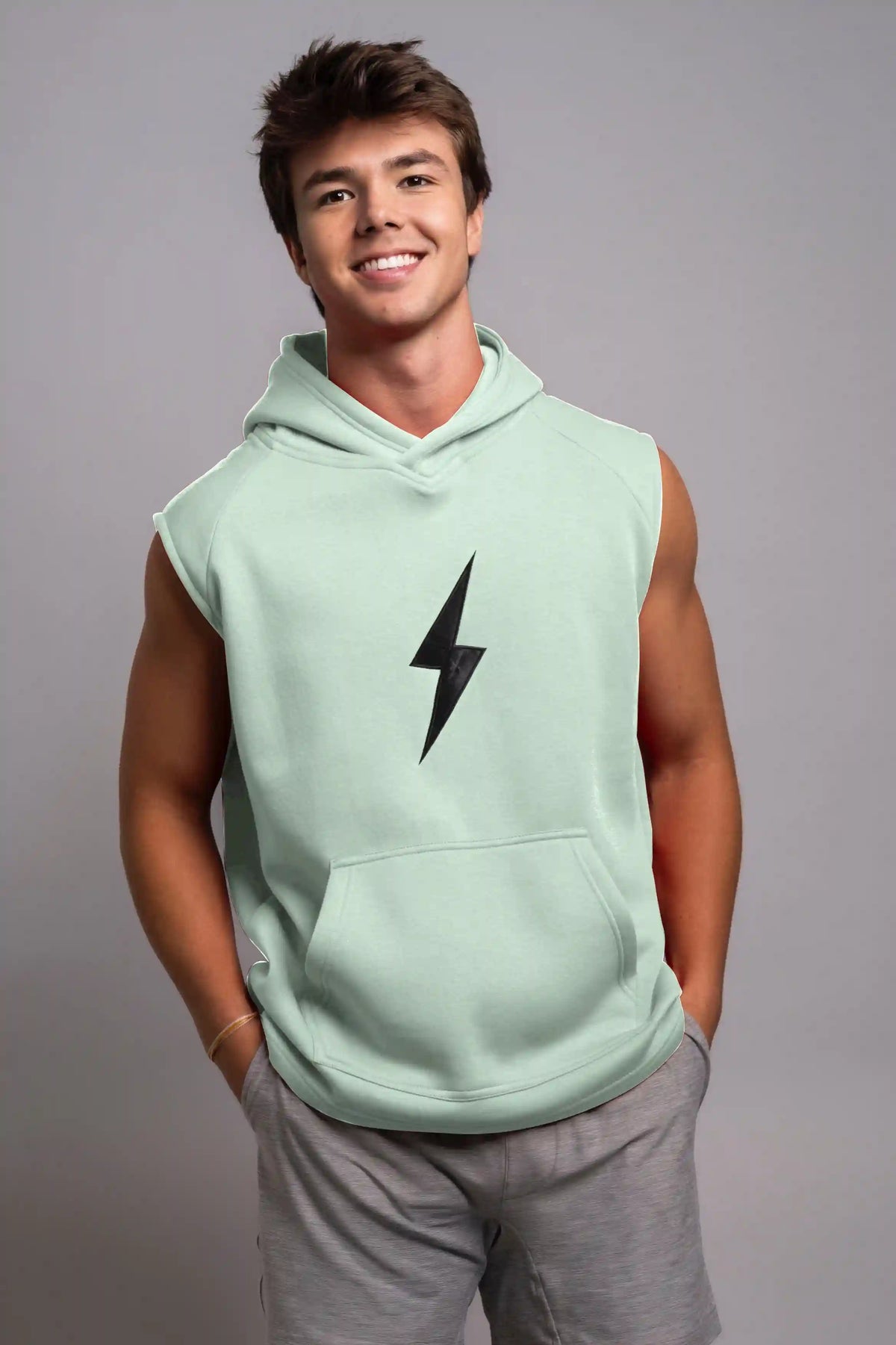 BOLT Sleeveless Hoodie - Mint/Black Bolt Main image