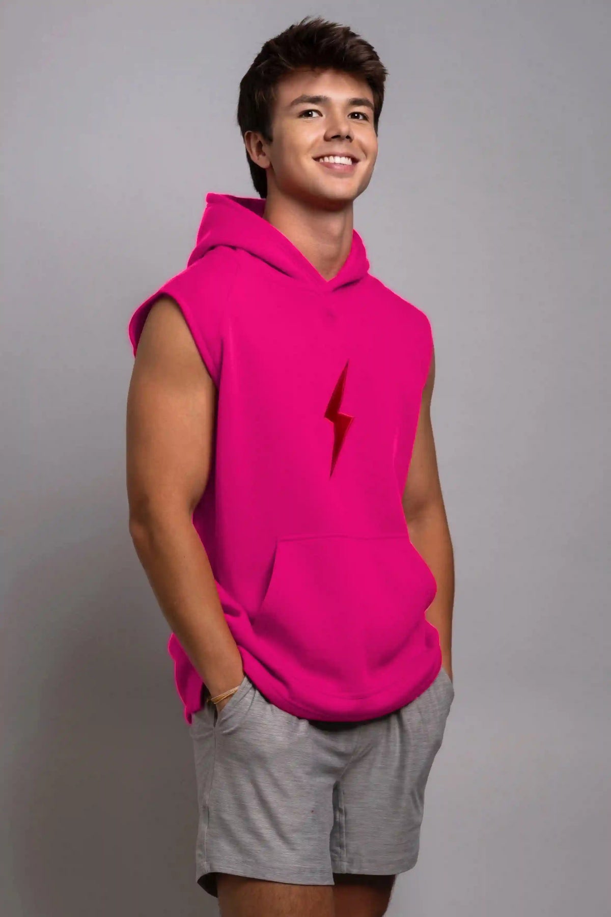 BOLT Sleeveless Hoodie - Pink/Red Bolt Main image