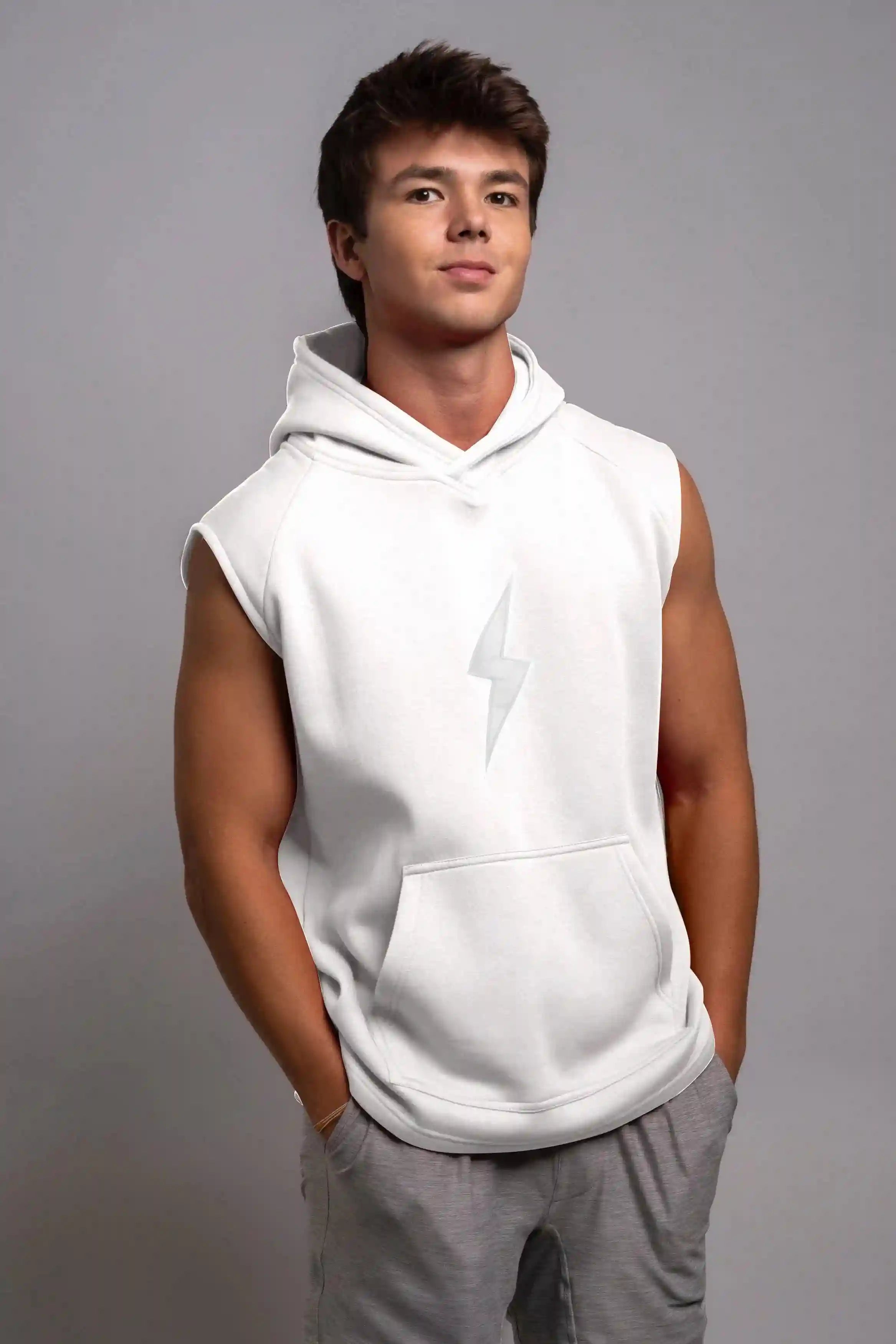BOLT Sleeveless Hoodie - White/White Bolt Secondary image
