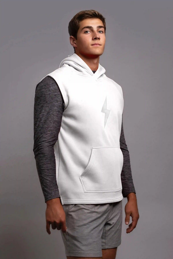 BOLT Sleeveless Hoodie - White/White Bolt