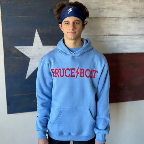"BRUCE BOLT" Hoodie - Baby Blue/Red Secondary image