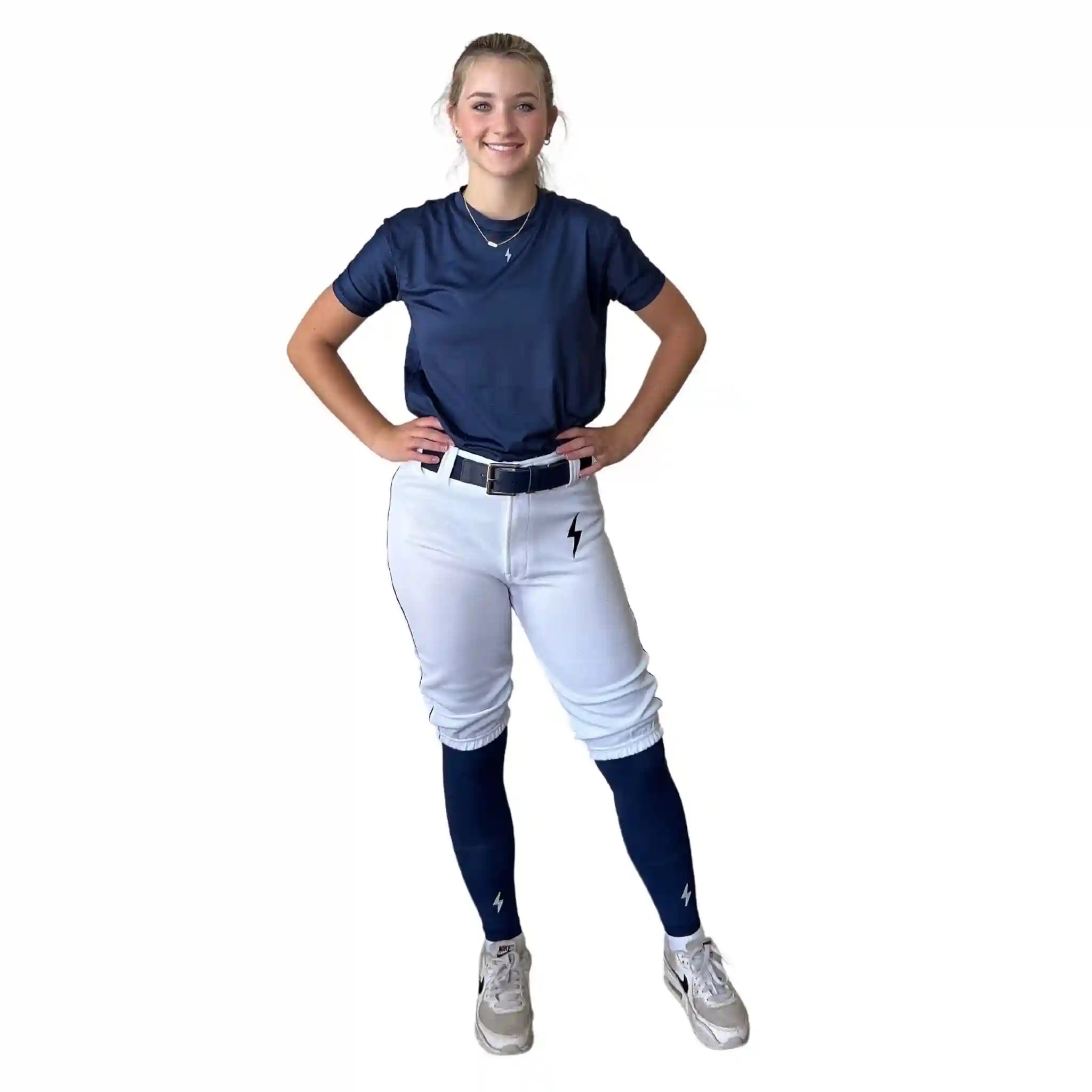 Premium Pro Softball Knicker Pant w/ Piping - White/Navy Secondary image