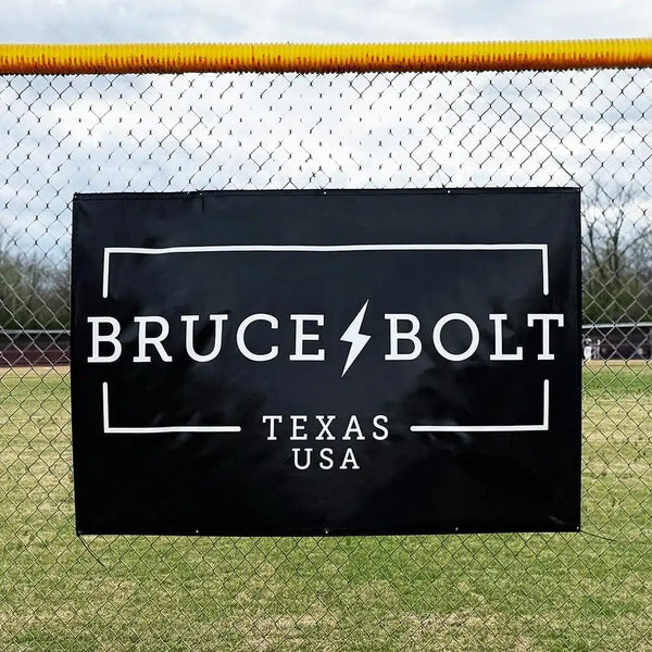"BRUCE BOLT" Fence Banner (4' X 6') - Black